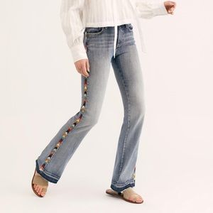 Free People Driftwood Embroidered Flare Jeans